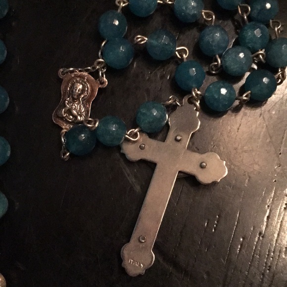 ❤️ 💗 Blue/Silver Glass  Beads Rosary - Picture 3 of 7